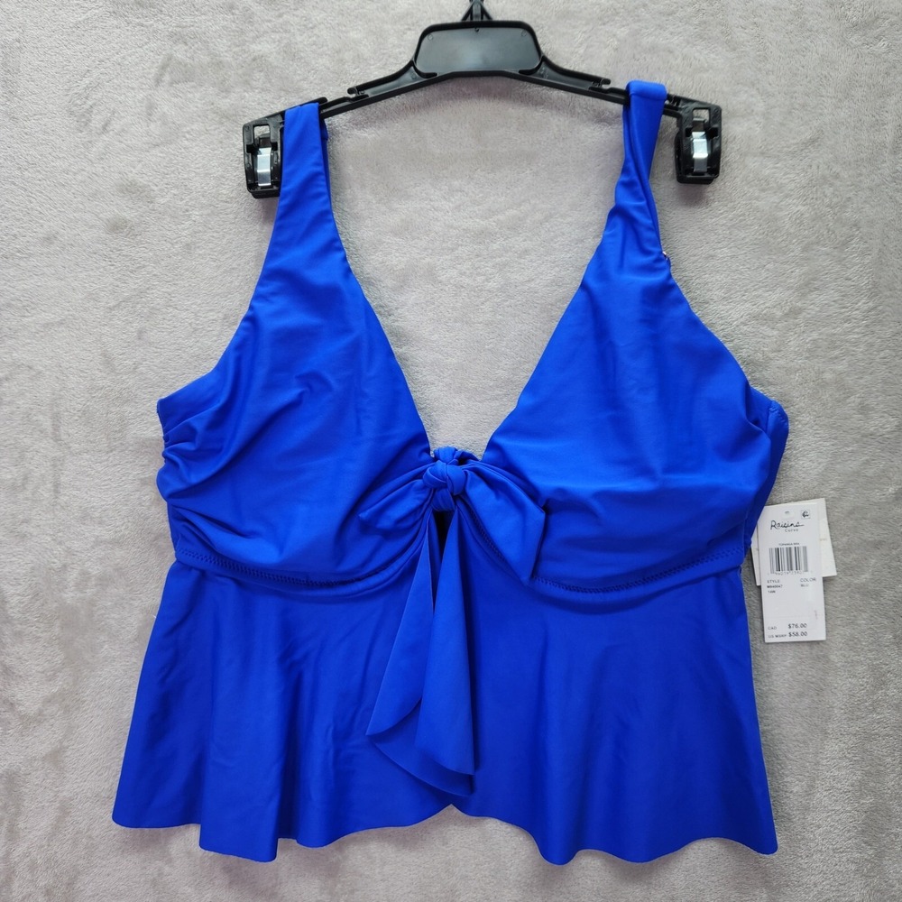 Raisins Curve Tankini Top Size 14W Topanga Tie Front Swim‎ Ruffle Blue Underwire